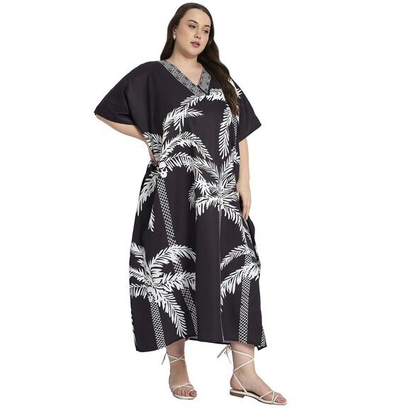 Gypsie Blu Black Polyester Caftan Dress Plus Size Kimono Maxi Dresses for Women - Picture 4 of 8